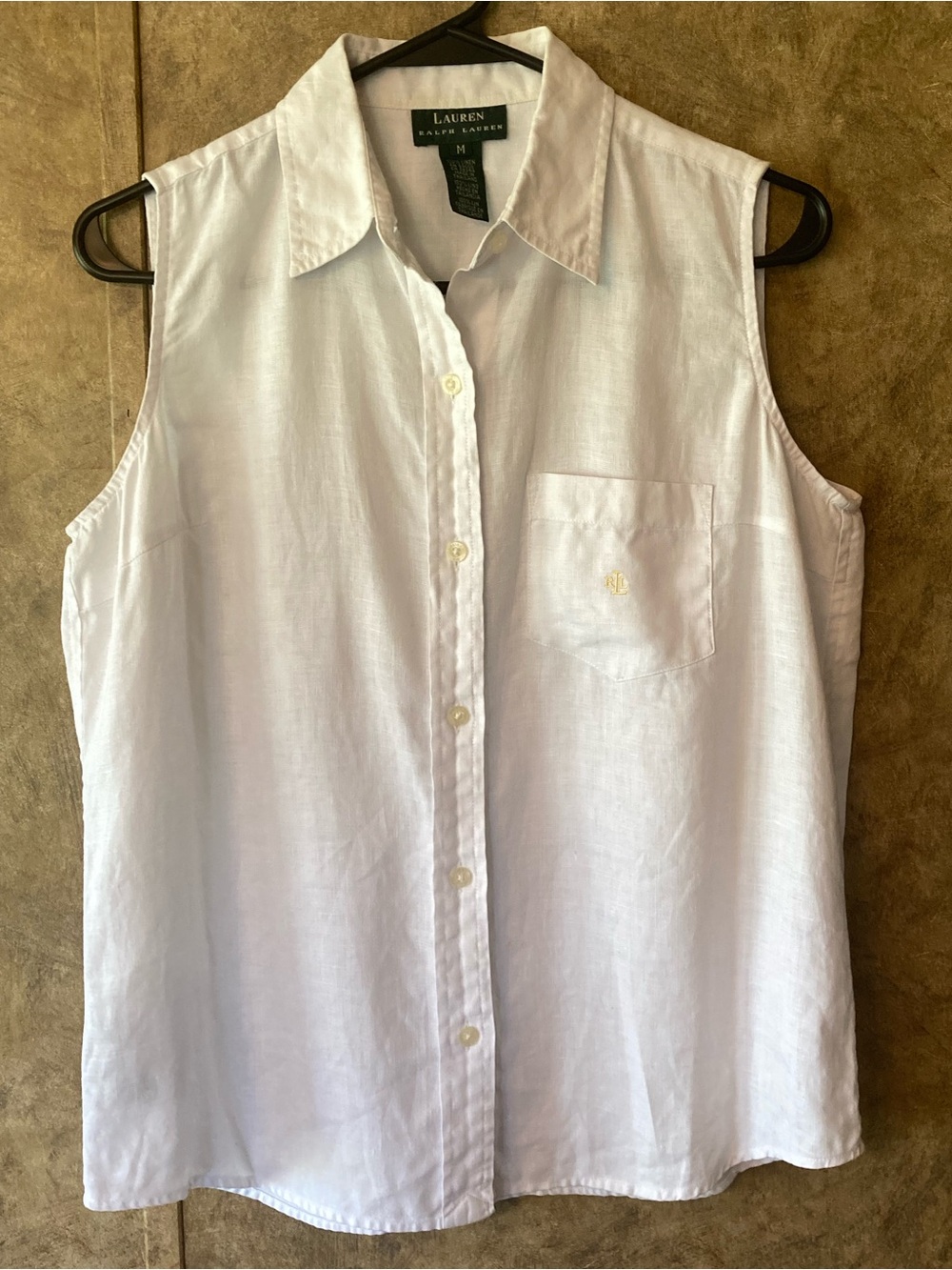 Lauren Ralph Lauren 100 % Linen Collared Button Blouse Top Size M White